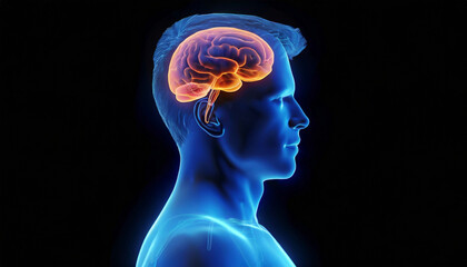 Obraz premium he Active Human Brain Inside a Man's Body. Generative AI