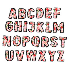 Cute Big Letters with Apple Sweet Pattern on white background. Lovely letters design for decoration. Vector Illustration theme Fruit.