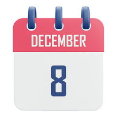 Date December 8 Calender 3d Icon