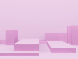 Pink geometric podium. Pink background