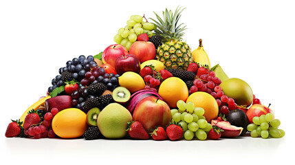 a pile of different fruits isolated on a white background