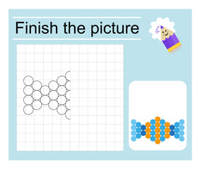 Educational game for kids. Finish the picture - cartoon candy. Coloring page.