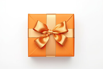 orange gift box with ribbon isolated on white background