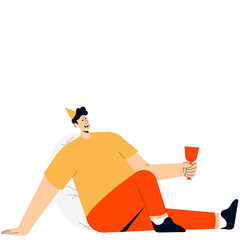 A Man Sitting Enjoying a New Year Celebration Party Illustration
