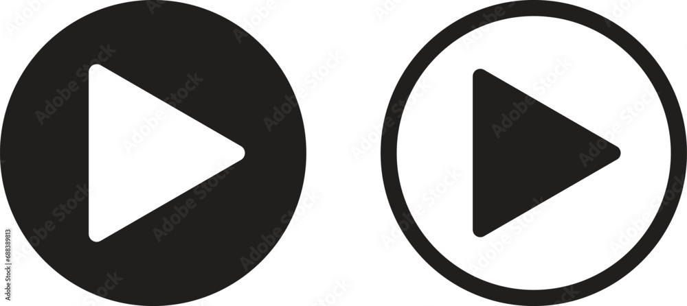 Poster play icon set in two styles isolated on white background . video play button icon
