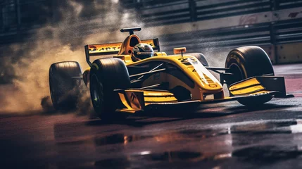 Fototapeten Formula 1 Cars Racing in a Professional Racetrack Blurry Background © AI Lounge