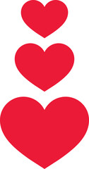 Red hearts on white .  Three hearts icon in red color isolated on white background . 