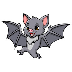 Cute bat cartoon flying on white background