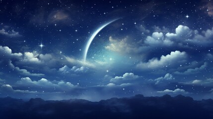 Obraz na płótnie Canvas starry sky with half moon in scenic cloudscape