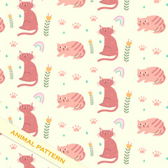 hand drawing cute cat animal abstract pattern cartoon vector background
