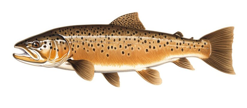 Old illustration of a river trout - isolated on white background.