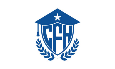 CFH three letter iconic academic logo design vector template. monogram, abstract, school, college, university, graduation cap symbol logo, shield, model, institute, educational, coaching canter, tech