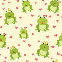 Green frog seamless pattern in flat vector for background wallpaper, wrapping, fabric, print, etc.