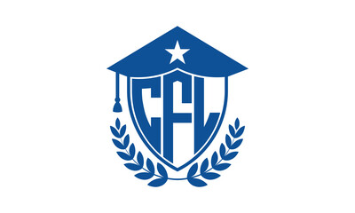 CFL three letter iconic academic logo design vector template. monogram, abstract, school, college, university, graduation cap symbol logo, shield, model, institute, educational, coaching canter, tech