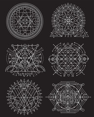 Design set with sacred geometry elements, shapes and patterns isolated. Mystic, esoteric and occult concept