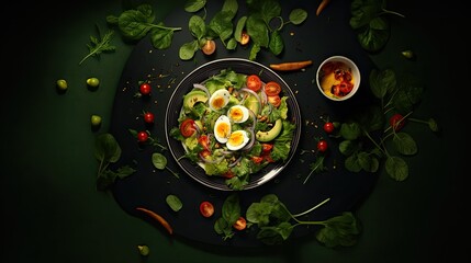Rich plates of salad from green leaves mix and vegetable
