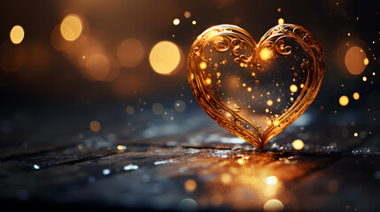 Valentine's Day, heart with luxury golden glow template,bokeh,elegant,l,copy space, wallpaper,...