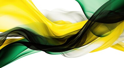 Dominica flag colors Green, Yellow, Black, and White flowing fabric liquid haze background