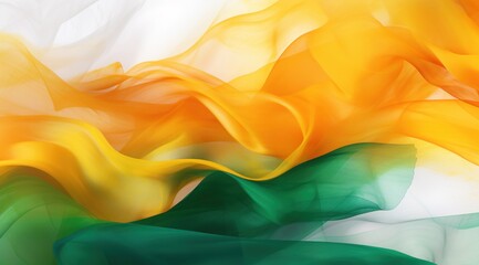 India flag colors Saffron, White, and Green flowing fabric liquid haze background - obrazy, fototapety, plakaty