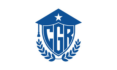 CGR three letter iconic academic logo design vector template. monogram, abstract, school, college, university, graduation cap symbol logo, shield, model, institute, educational, coaching canter, tech