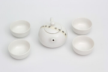 Fototapeta na wymiar White ceramic dishware on WHITE background