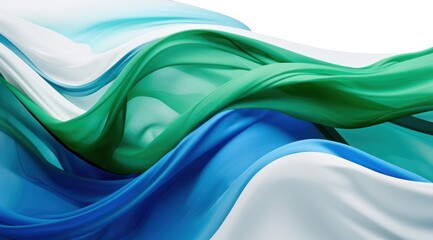 Sierra Leone flag colors Green, White, and Blue flowing fabric liquid haze background