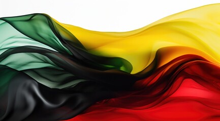 South Africa flag colors Black, Green, Yellow, and Red flowing fabric liquid haze background - obrazy, fototapety, plakaty