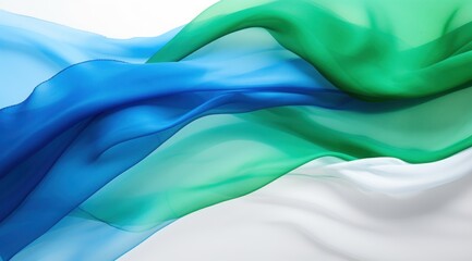 Gambia flag colors Blue, White, and Green flowing fabric liquid haze background