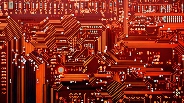 background red computer board chip, overheating computer processor energy, abstract generated form
