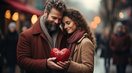 Couple in love holding red heart in their hands symbol of love and valentine's day celebration