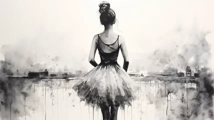 Muurstickers ballerina view from the back pencil sketch on a white background black and white drawing © kichigin19
