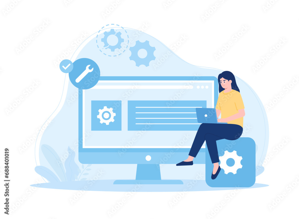 Wall mural programming software problems on computers concept flat illustration