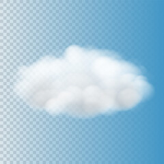 Soft white cloud isolated on blue transparent background, Vector illustration