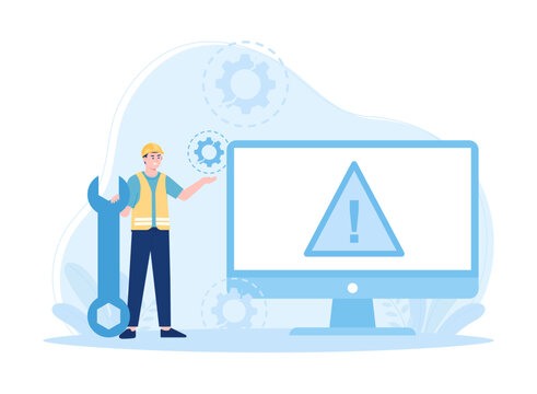 computer  troubleshooting service concept flat illustration