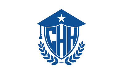 CHH three letter iconic academic logo design vector template. monogram, abstract, school, college, university, graduation cap symbol logo, shield, model, institute, educational, coaching canter, tech