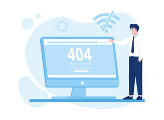 internet network warning error page error or internet not found on network problem concept flat illustration