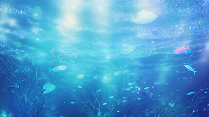 underwater sea ocean watercolor blue transparent background