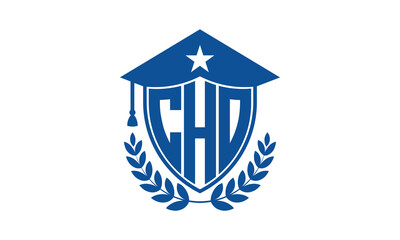 CHO three letter iconic academic logo design vector template. monogram, abstract, school, college, university, graduation cap symbol logo, shield, model, institute, educational, coaching canter, tech