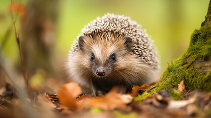 Naklejka na ściany i meble Close-up of Young hedgehog in natural habitat.