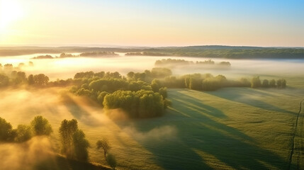 Beautiful sunny morning aerial landscape.