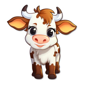 cartoon white background sticker image, animals from farm, cartoon sticker