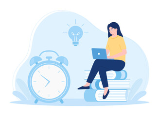 woman studying with laptop. Online education and learning concept flat illustration