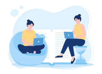 people study online and gain knowledge concept flat illustration