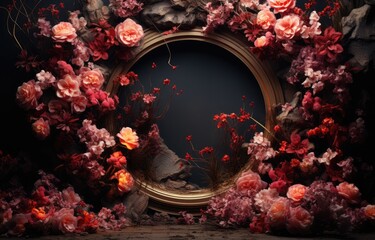 floral hoop digital backdrops. shoot set up with prop Flower and wood backdrop. Flower on hanging round