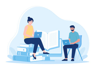 people study online and gain knowledge concept flat illustration