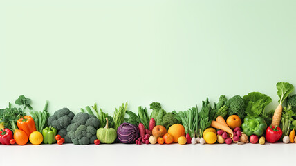 a row of vegetables and fruits collage isolated on a white background. - obrazy, fototapety, plakaty