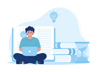 man studying with laptop. Online education and learning concept concept flat illustration
