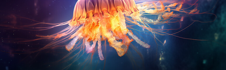 fantastic glowing jellyfish, ocean alien underwater creature.