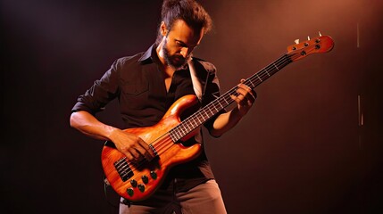 Obraz premium Bassist Slapping Electric Bass Guitar