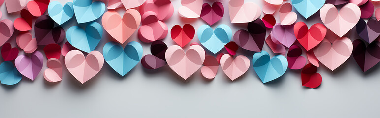 background many hearts paper sculpture on white background.